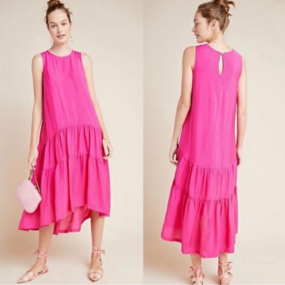 Maeve Marlene Tiered Maxi Dress Pink Size Small